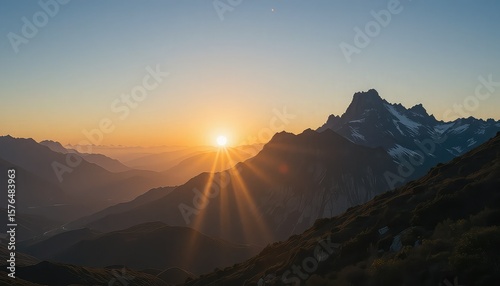 Golden Sunset Over a Mountain Range