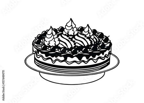Silhouette of Black Forest Cake isolated on a white background