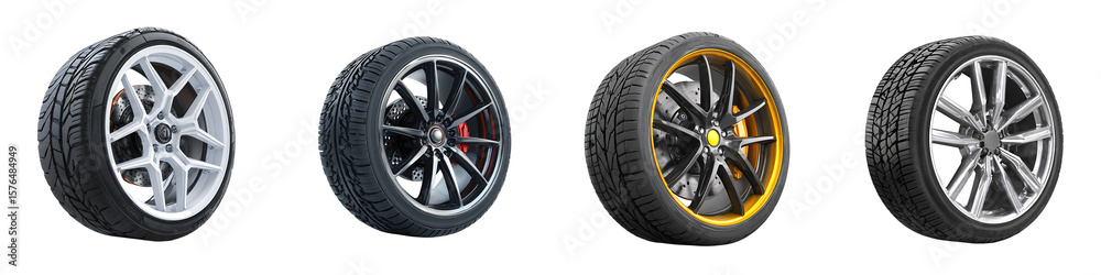 Obraz premium Set of Three Car Tires on Transparent Background