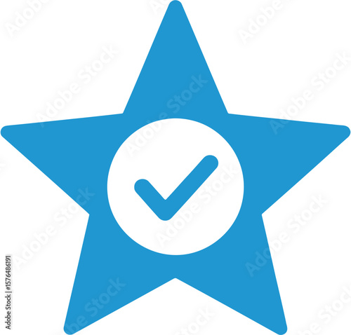 Blue Star with Check Mark Vector Illustration for Approval, Success, and Achievement Graphics, Ensuring Visual Impact, B9.eps Style