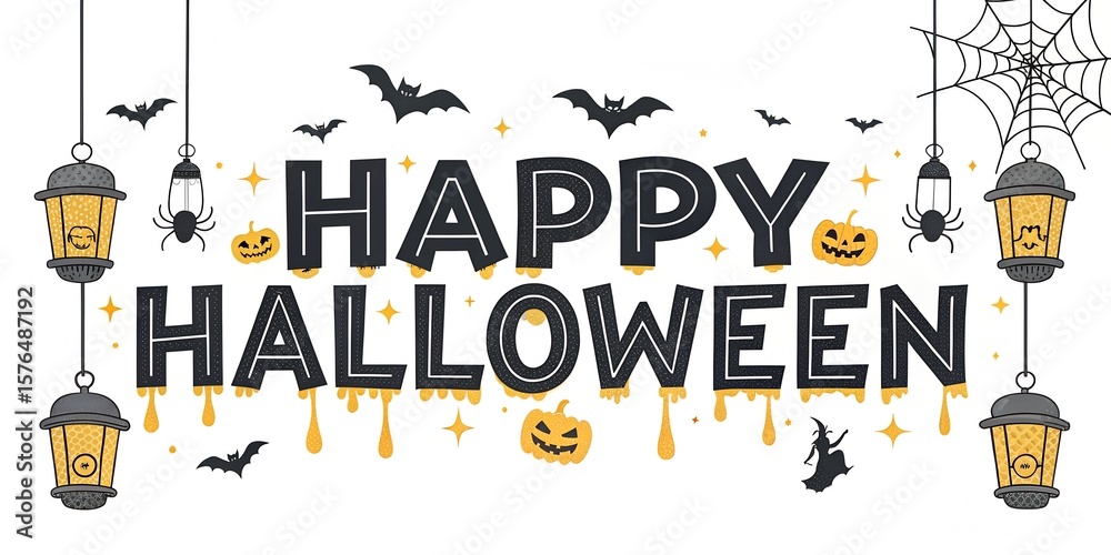 Fototapeta premium Creepy Halloween Font with Hanging Spiders