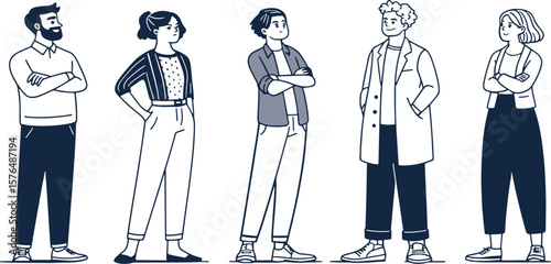 Minimalist standing avatars in line art style, ideal for UI/UX design, HR infographics, and presentations.