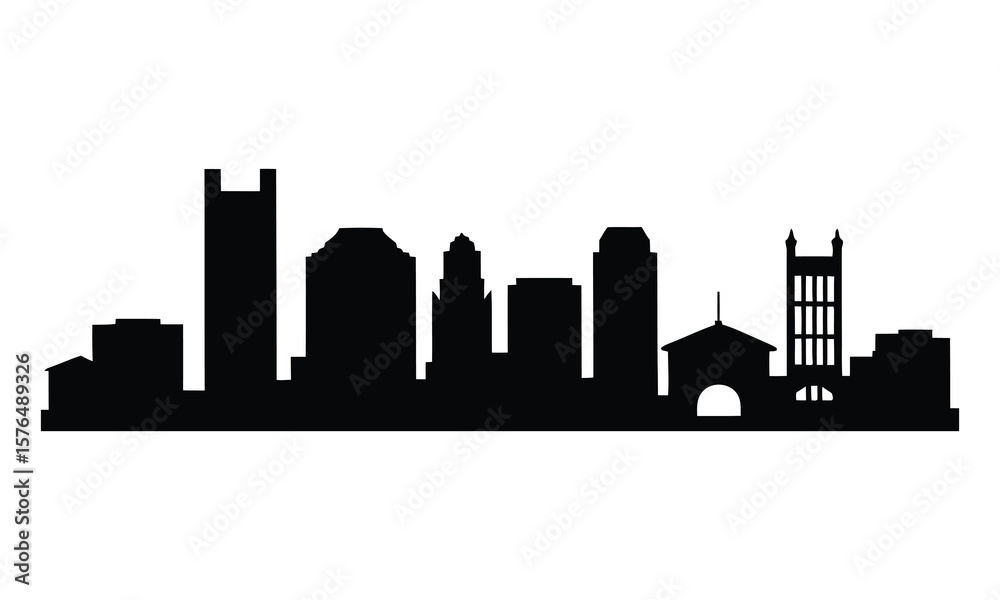 Fototapeta premium Sacramento City Skyline Silhouette, Vector, Illustration, Line Art, Icon, Logo, White Background.