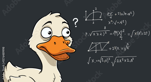 Confused Duck Thinking About Math Problems on Blackboard
