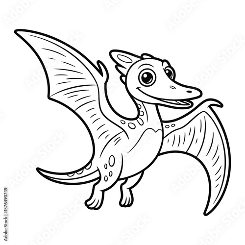 Pterodactyl Coloring Page, Vector, Illustration, Icon, Outline, Line Art, Silhouette, Logo, White Background.