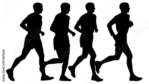 Marathon Runner Silhouettes – Black and White Male Running Figures in Motion