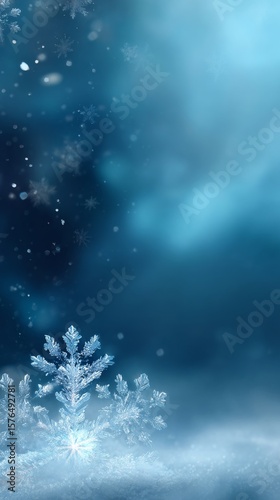 Snowflake Falling Gently Against a Soft Blue Background During a Winter Evening