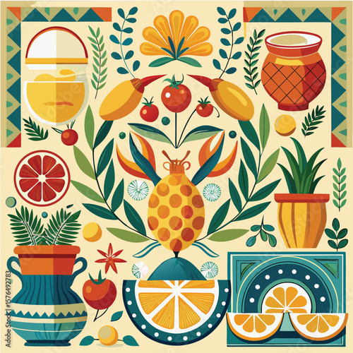 seamless pattern with fruits and vegetables