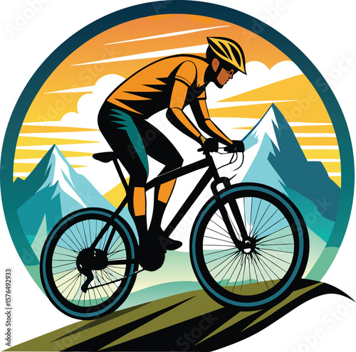 cyclist on the mountains vector illustration 