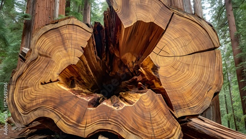 Fallen Redwood Tree Cross-Section and Growth Rings