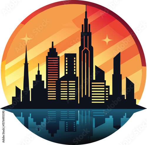 city skyline silhouette at sunset