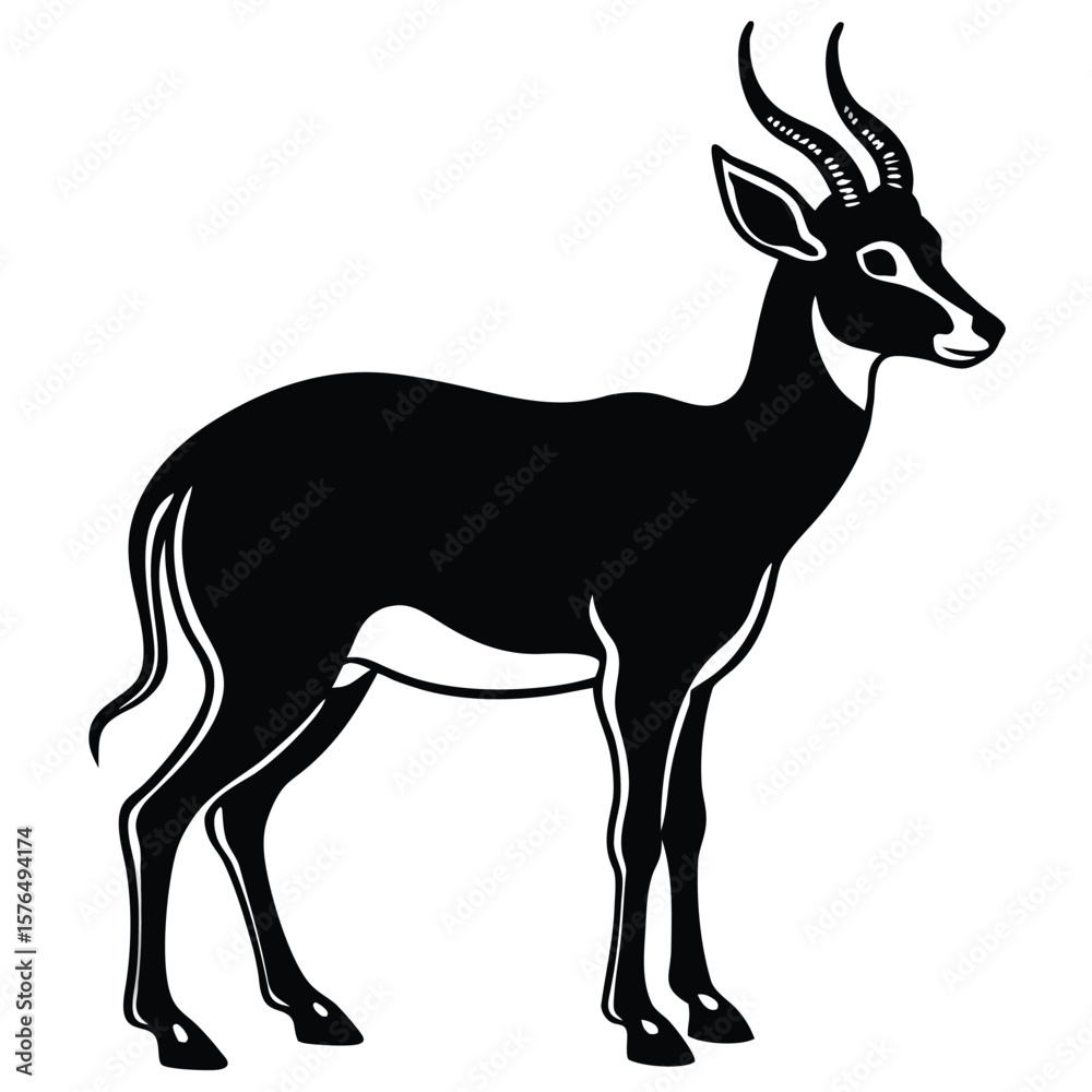 Fototapeta premium Black klipspringer antelope standing profile white illustration