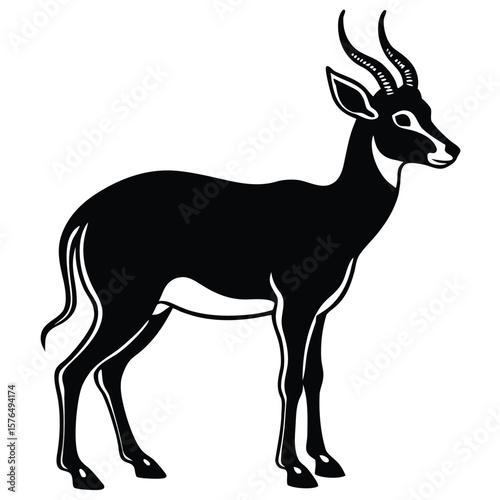 Black klipspringer antelope standing profile white illustration