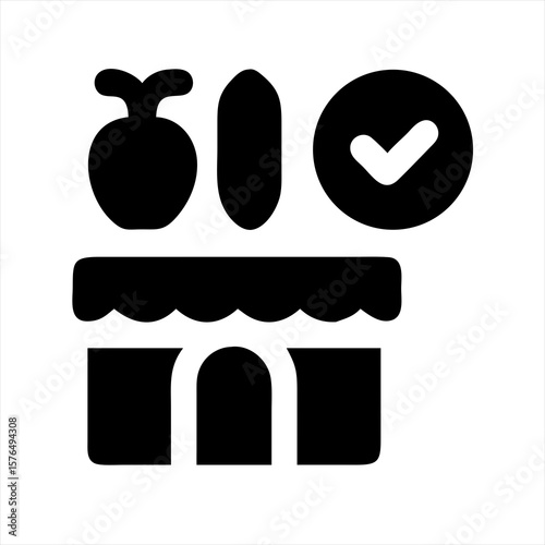 Groceries store with apple and cucumber silhouette vector illustration