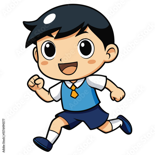 Cartoon boy in uniform running