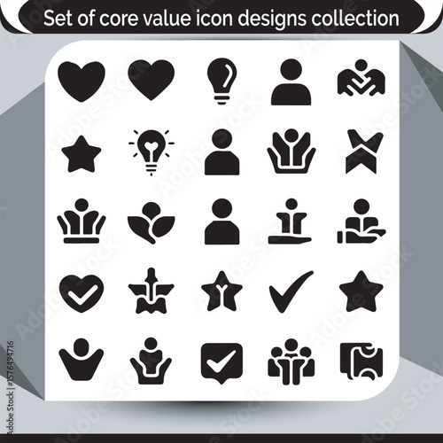 Core Values Icon Set Black and White Designs for Business, Organizations, and Personal Development Projects