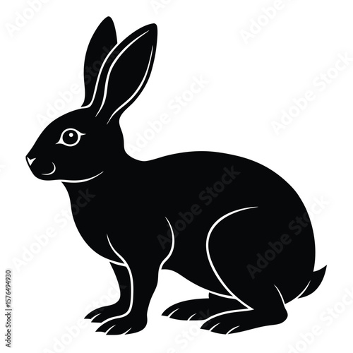 Black rabbit silhouette with long ears and white eye detail hare animal