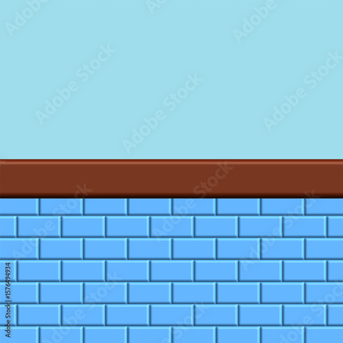 Pastel Blue Brick Wall with Dark Brown Cap