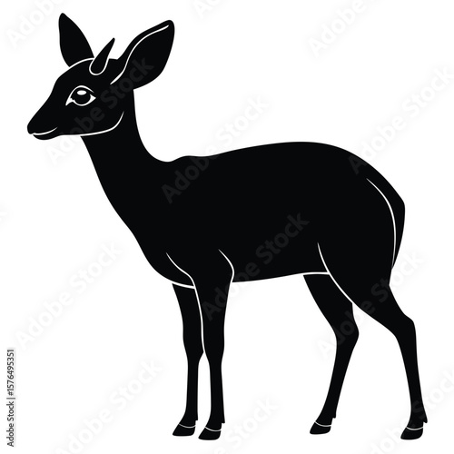 Black silhouette of a dik standing white animal
