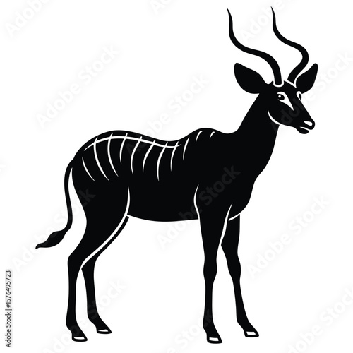 Black Silhouette of a Greater Kudu Antelope with Spiral Horns animal wildlife