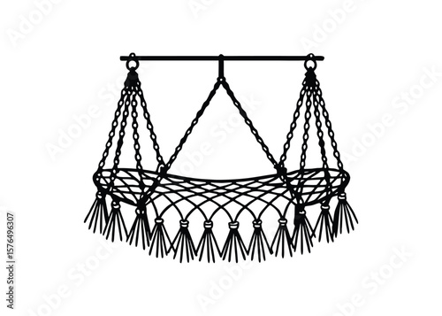 Silhouette of macrame swing isolated on a white background