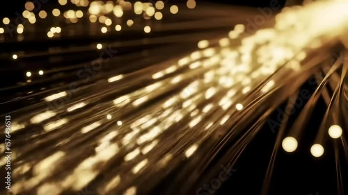 Abstract Golden Fiber Optic Data Stream Animation