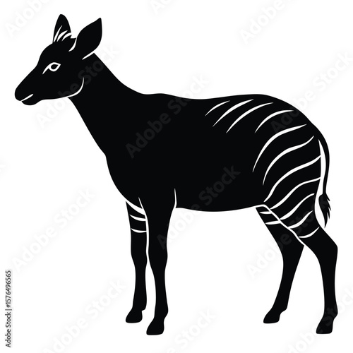 Black silhouette of a striped antelope standing white stripes