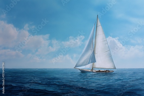 Sailboat Gliding Across Calm Waters Under a Clear Blue Sky in the Midday Sun