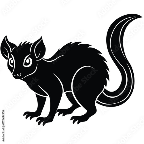 Black silhouette of an aye with large ears and bushy tail lemur primate