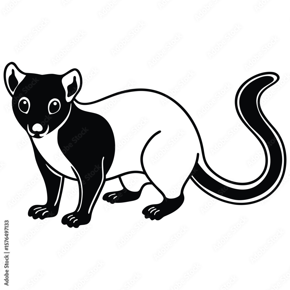 Fototapeta premium Black vector silhouette of a kinkajou animal white