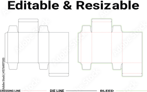 Tuck end software box die line, Editable and Resizable Packaging Box Template Die-Cut Design for Easy Customization