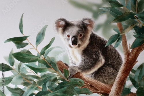 Koala Perched on Eucalyptus Branch in Natural Habitat During Daylight