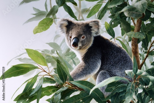 Koala Resting Among Eucalyptus Leaves in Its Natural Habitat During Daytime