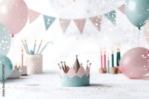 Celebration With Pastel Balloons, Cupcakes, and a Crown for a Special Occasio...
