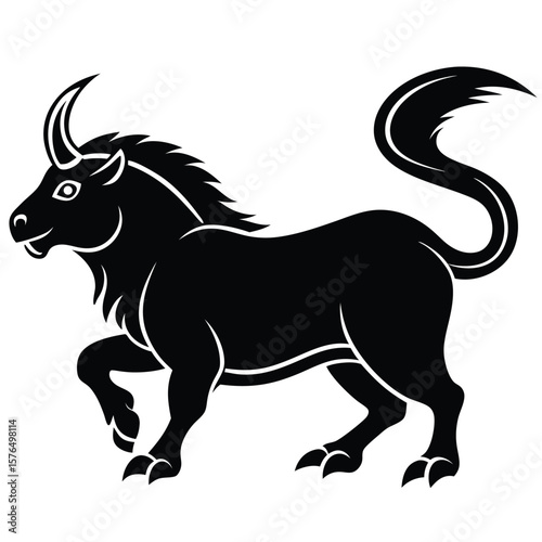 Bold black silhouette vector of a mythical creature with a single horn