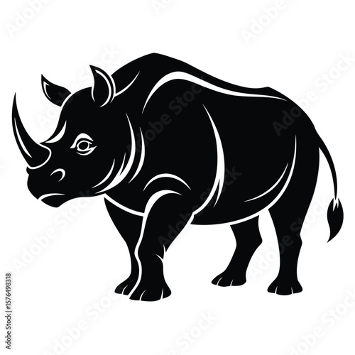 Bold black silhouette vector of a rhinoceros animal wildlife