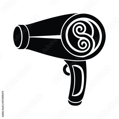 Stylized hair dryer with spiral design silhouette vector illustration