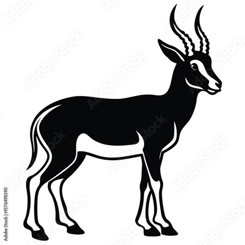 Bold black silhouette vector of a saiga antelope standing vector art animal
