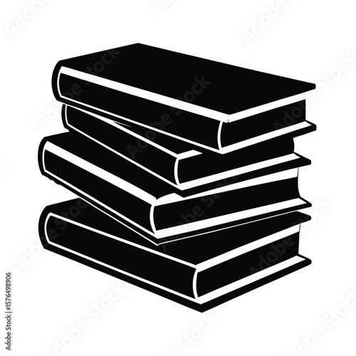 Stack of five books black and white silhouette vector illustration