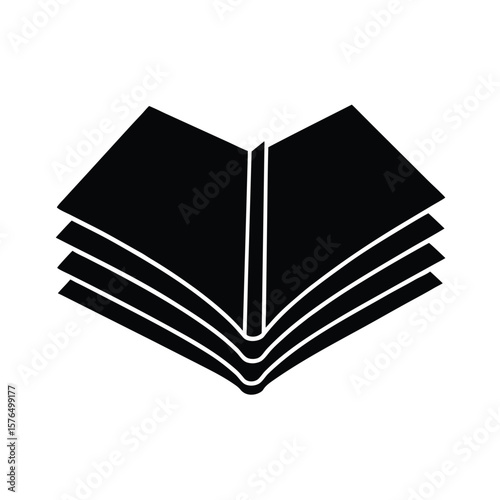 Open book with pages stacked neatly silhouette vector illustration