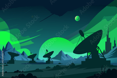 Sci Fi Landscape with an Abandoned Satellite Dish Field