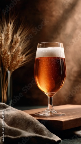 Refreshing Golden Beer in a Glass With Barley in a Warm Setting During Evenin...
