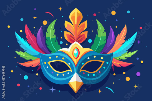 Glittering Brazil Carnival Mask with Feathers and Confetti
