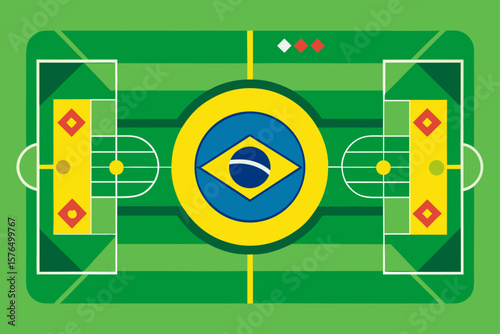 Top View of a Brazil Football Pitch Green and Yellow