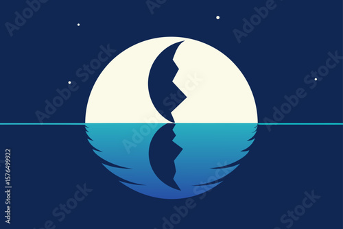 Surreal Scene of a Broken Moon Over the Ocean