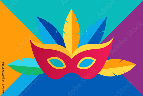 Colorful Abstract Background with a Carnival Mask and Feathers