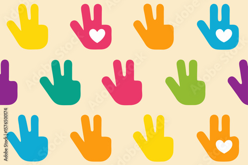 Seamless Pattern of Colorful Hand Gesture Icons