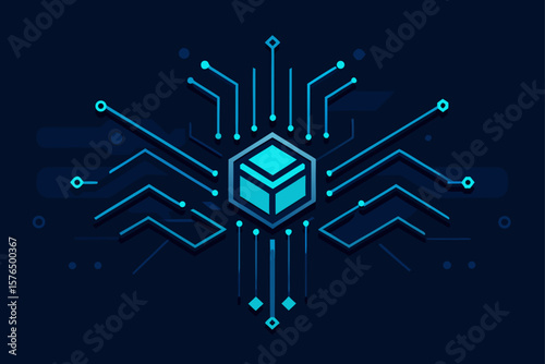 Dark Abstract Background with a Neon Blue Circuit Board