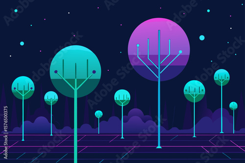 Futuristic Cybernetic Forest with Glowing Fiber Optic Trees