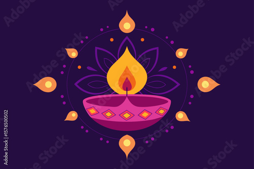 Abstract Diwali Background with Glowing Diya Lights